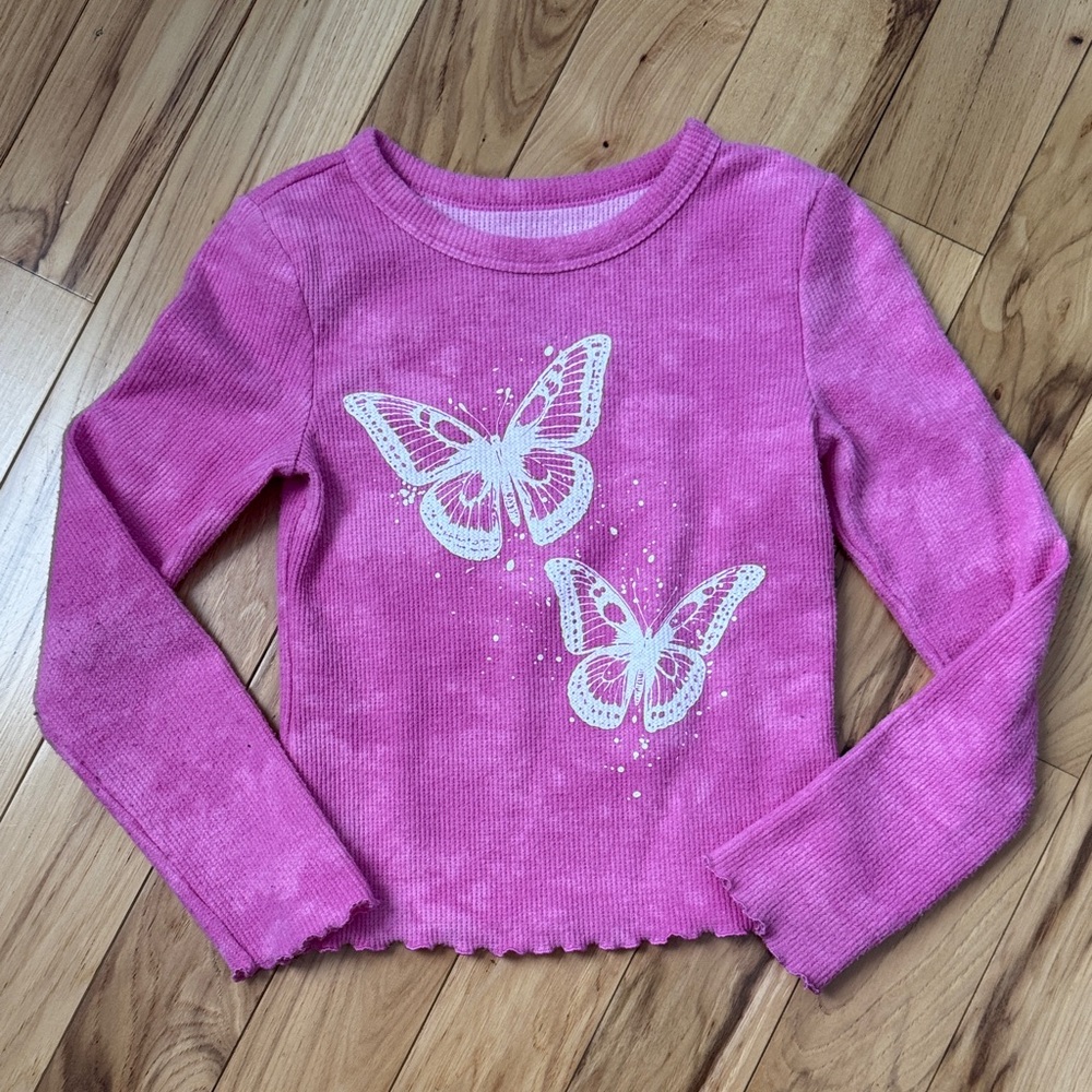 SO Pink Long Sleeve Top with Butterfly Design